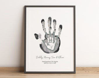 MiMi Adores Family Handprint Art in Monochrome Watercolour | Custom Family Hand Print Art | Family Handprint Kit Included | Family Hands