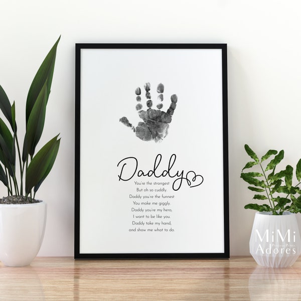 Daddy Handprint Poem | Fathers Day Birthday | Daddy Dad Poem Printable | Kids Baby Toddler Keepsake | Hand Art Craft | Printable