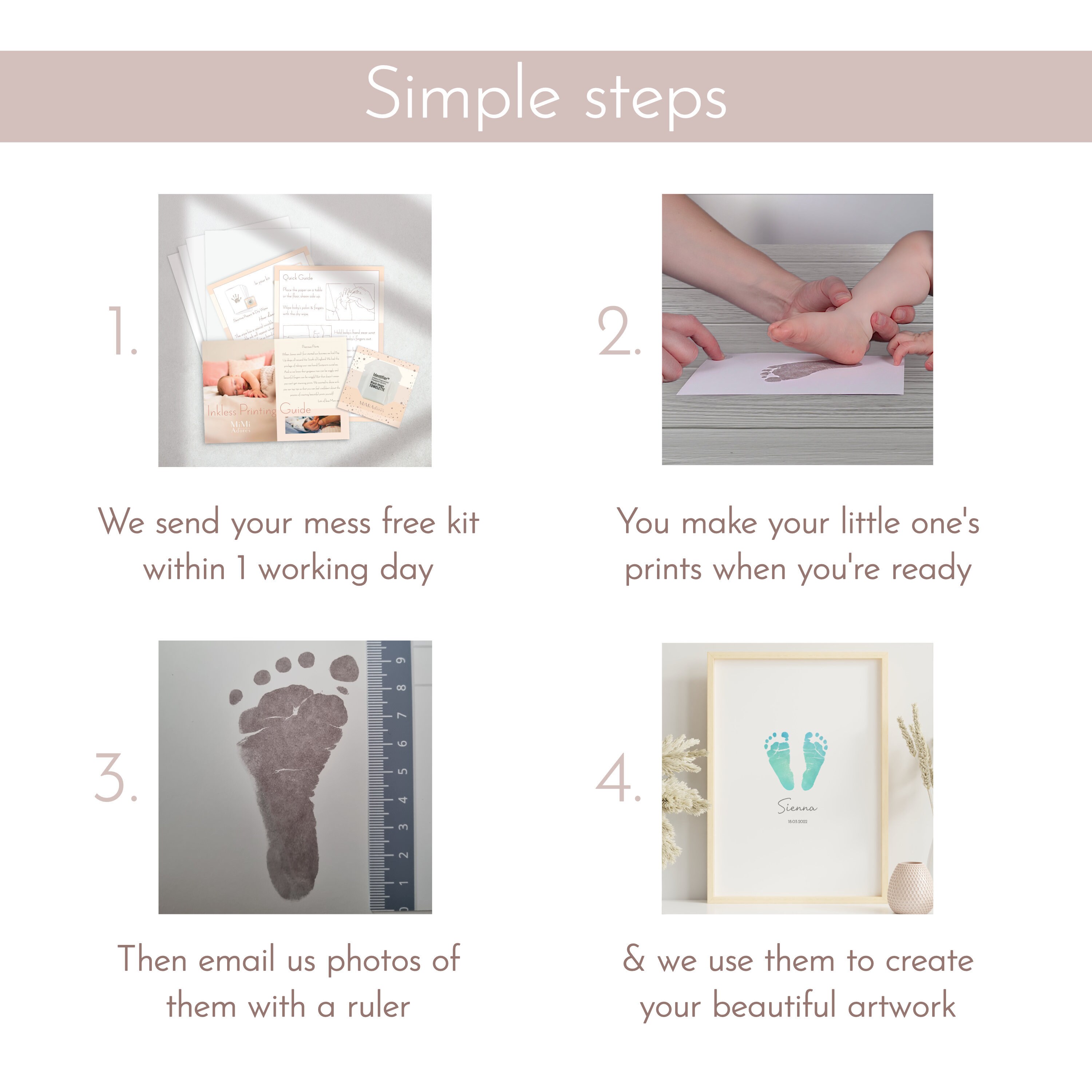 ミニマルな赤ちゃんの足跡アートプリント、インクレスの足跡キット付き、赤ちゃんの足跡の記念品、性別を問わない新生児ギフト、ベビーシャワーギフト -  Etsy 日本