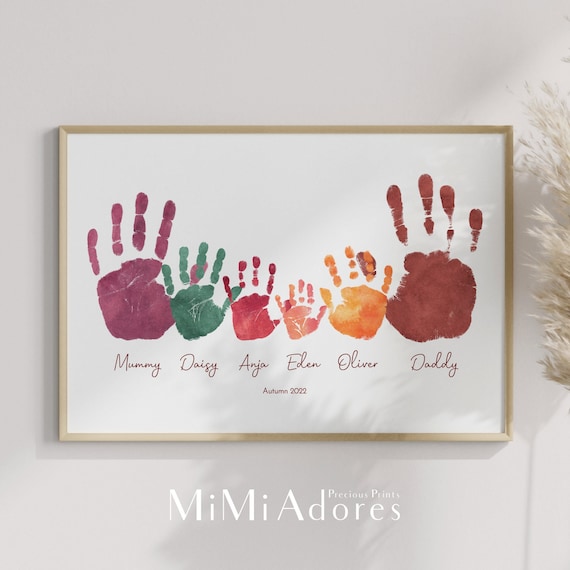 Family Hand Print Art in Stunning Watercolour Personalised Family