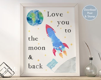 Ik hou van jou tot de maan en terug | Voetafdruk raket | Knutselen met voetafdruk papa | Afdrukbare Vaderdag | DIY-kaartprint baby Keepsake voor kinderen