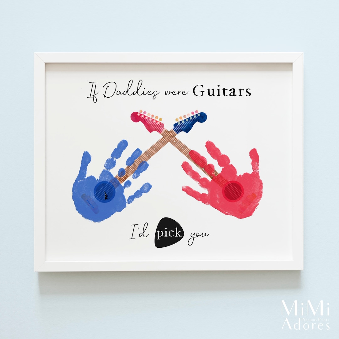 Printable Guitar Handprint Art Craft Fathers Day Daddy Kids