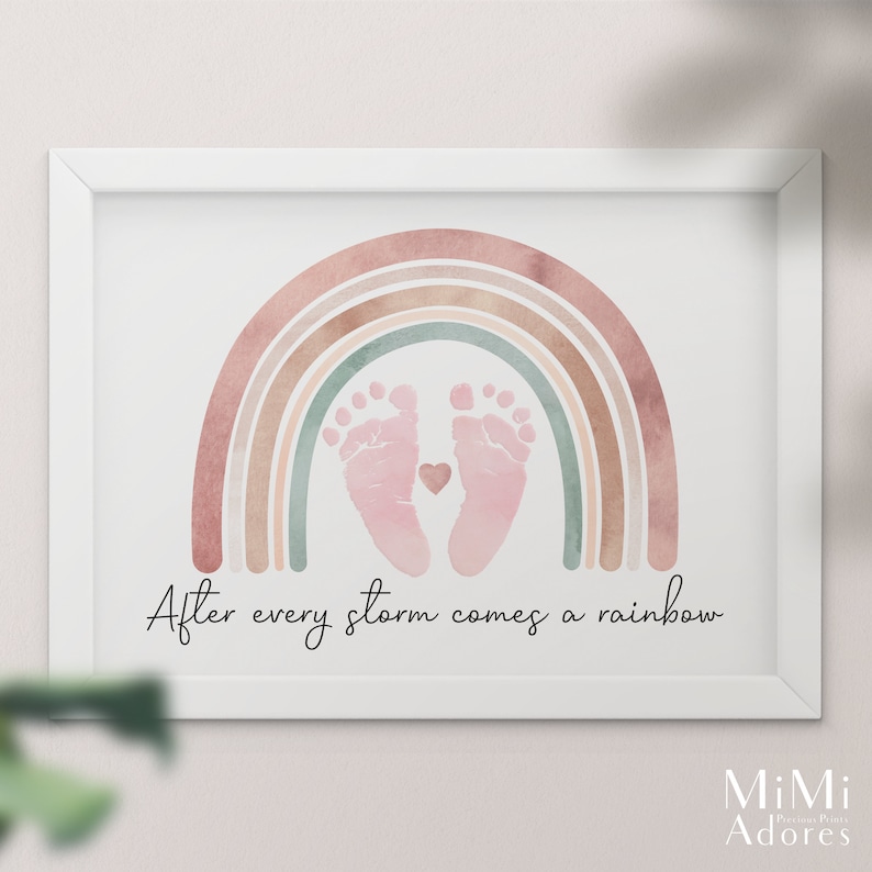 Rainbow Baby Footprint Printable After every storm comes a rainbow Kids Baby Toddler Keepsake Foot Feet Art Craft Printable image 5