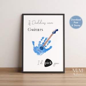 Imprimible para el Día del Padre / Huella de mano de guitarra / Huella de mano para el Día del Padre / Manualidad con huella de mano de papá / Manualidad con huella de mano de papá / Tarjeta de recuerdo DIY