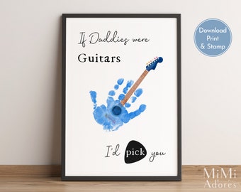 Fathers Day Printable | Guitar handprint | Fathers Day Handprint | Dad Handprint Art Craft | Handprint Craft Daddy Dad | Keepsake DIY Card