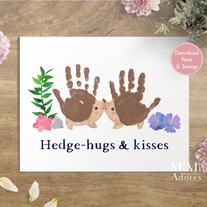 Arte con impronte di mani di riccio stampabili / Ricordo con impronte di mani / Fai da te facile per bambini / Regalo per neonati / Attività per la scuola materna / Biglietto fai da te
