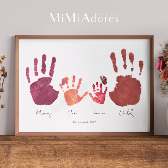 Family Hand Print Art in Stunning Watercolour Personalised Family