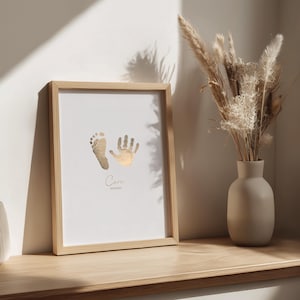 Real Foil Baby Hand & Footprint Art | Personalised Baby Keepsake | New Baby Gift | Baby Shower Present | Minimalist Nursery Wall Art