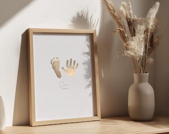 Real Foil Baby Hand & Footprint Art | Personalised Baby Keepsake | New Baby Gift | Baby Shower Present | Minimalist Nursery Wall Art