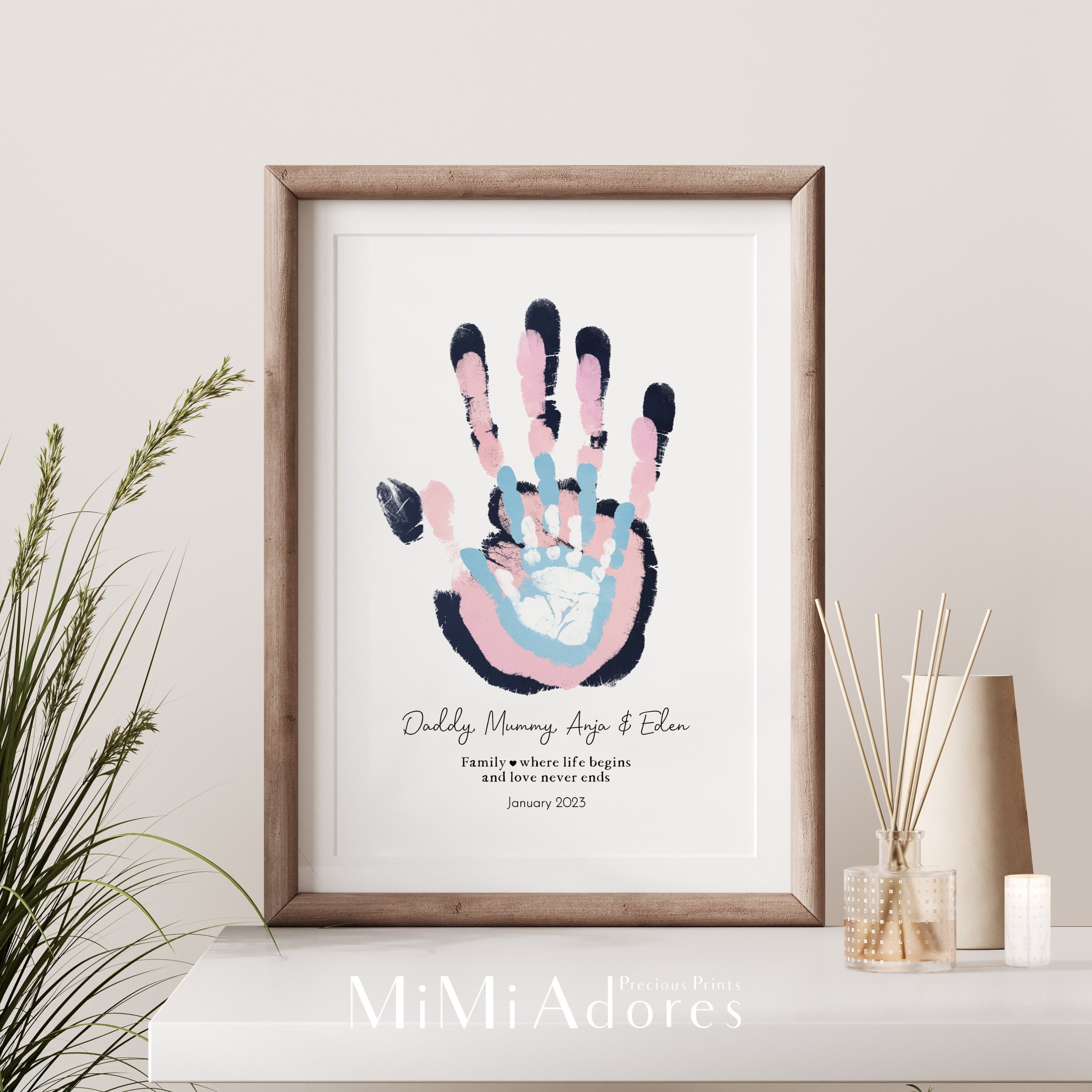 thumbnail interactive-video image 1 of Family Handprint Kit With Non-Toxic Paints - DIY Keepsake Frame For New Parents & Grandparents 1 of 4