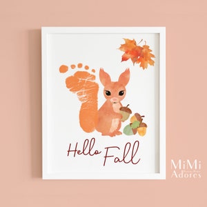Hallo Herbst Eichhörnchen Fußabdruck Art Craft | Sofortdownload | Herbst Fußabdruck Printable | Baby Kleinkind Kinder DIY Handwerk Karte Andenken
