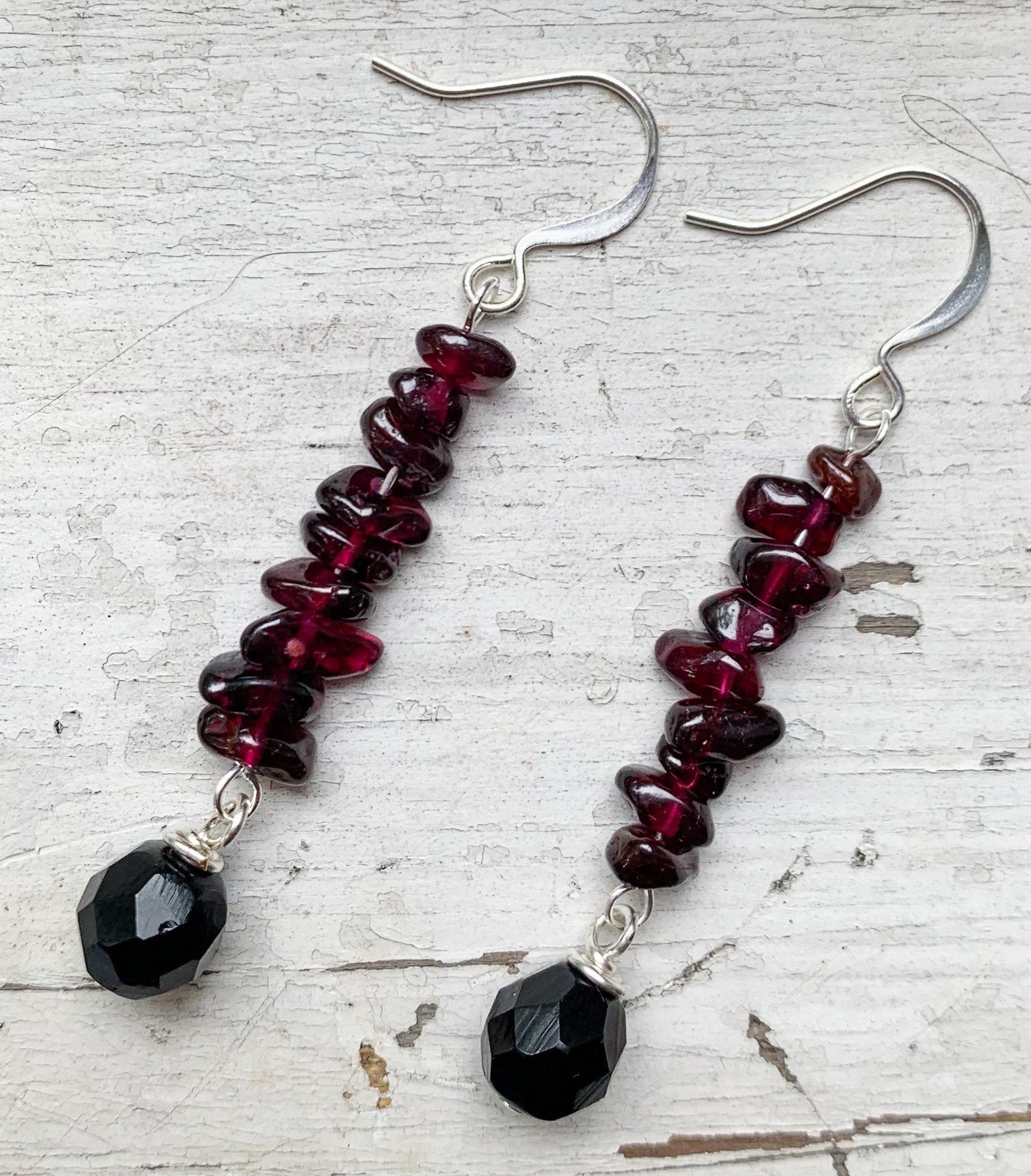gemstone and black glass bead earrings. Statement Etsy