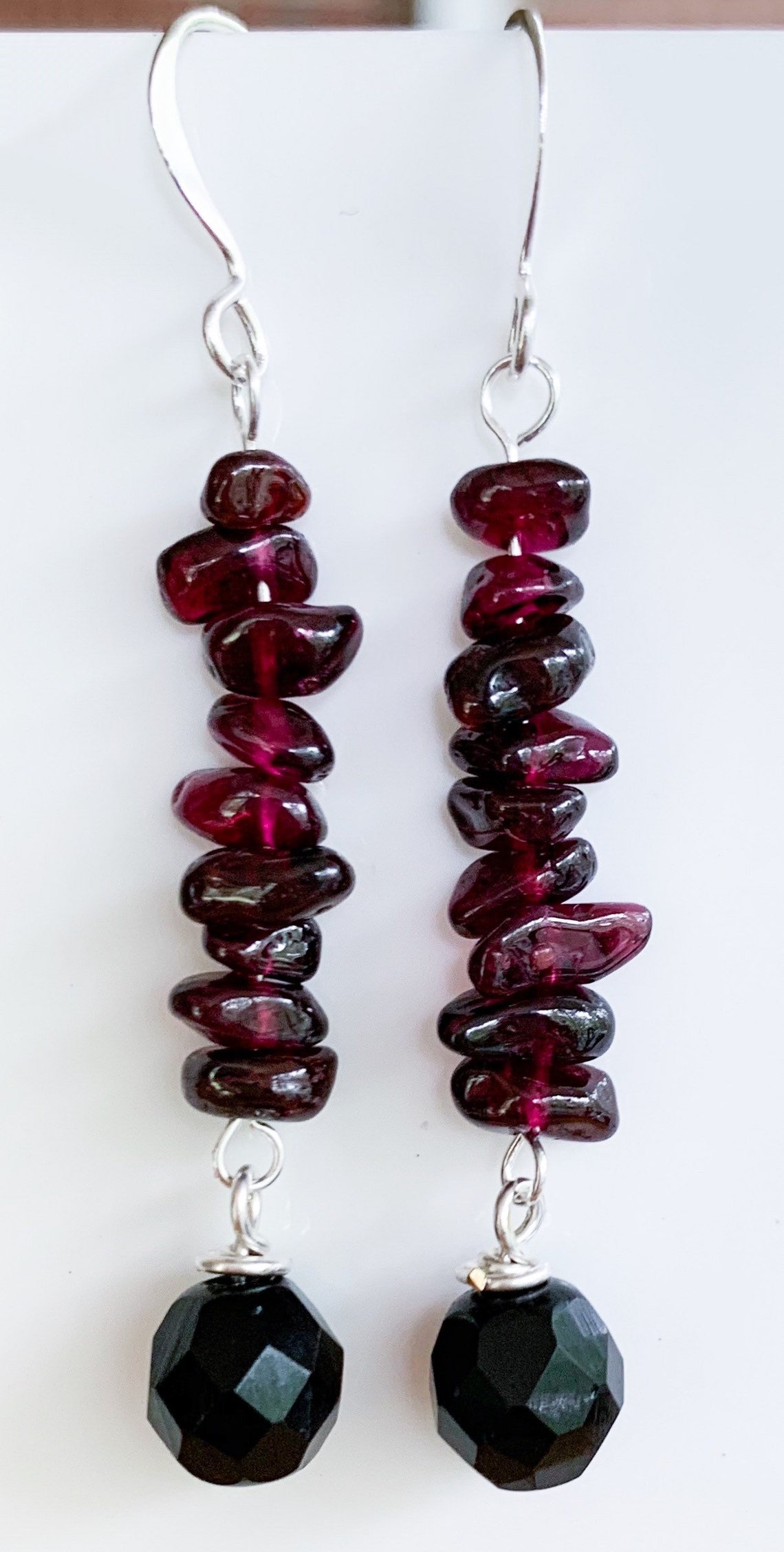 gemstone and black glass bead earrings. Statement Etsy