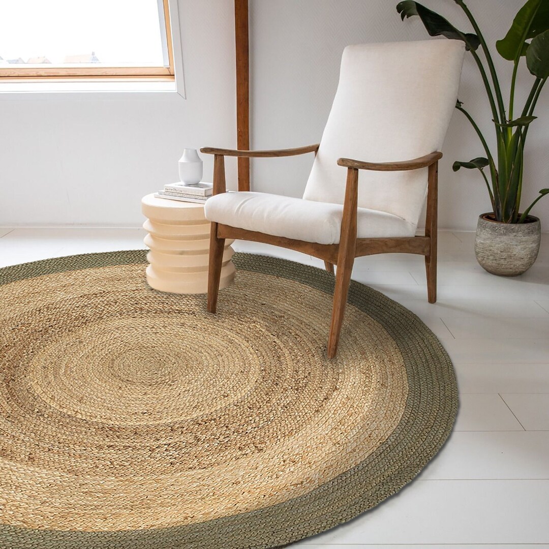 Braided Jute Rug Olive Green Jute Round Rug 90cm 150cm 200cm 250cm Hand
