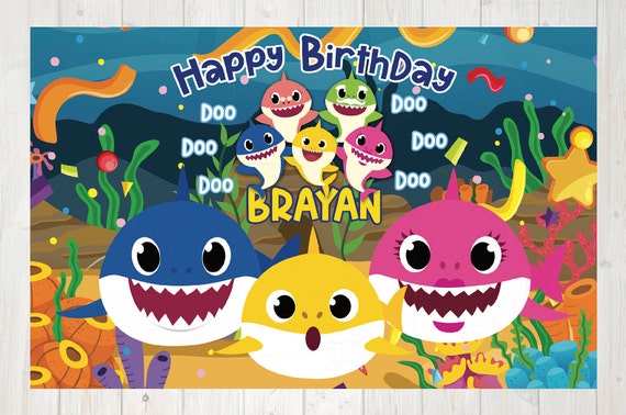 Baby Shark Birthday Banner Kids Backdrop Wall Art Decor Custom Etsy Baby Shark Birthday Banner Kids Backdrop Wall Art Decor Custom Etsy