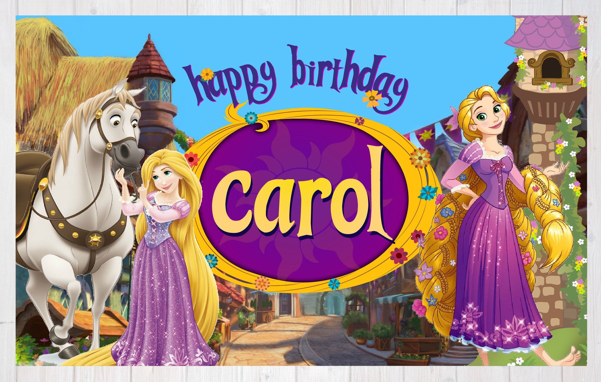 Tangled Birthday Banner Kids Backdrop Wall Art Decor Custom Etsy