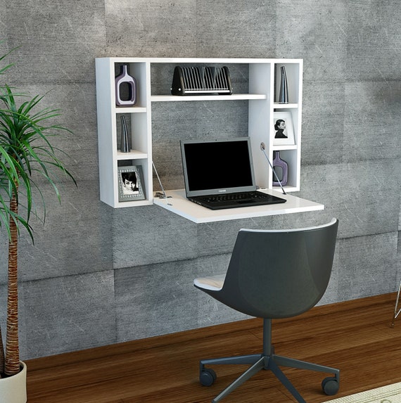 Omega Study Desk White Floating With Storage Etsy