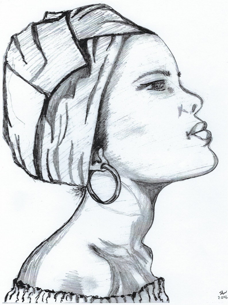 Pencil drawing of african lady print framed or unframed etsy