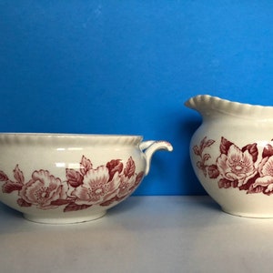 Windsor Ware Pink Apple Blossom Double Handle Bowl and Pitcher by Johnson Brothers, England.  Excellent Condition