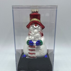 Large Glass Snowman Ornament, Hand Crafted and Hand Painted with Rhinestone and Glitter Accents. 2.5&quot; wide x 4.5&quot; high