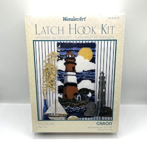 Wonder Art Lighthouse Latch Hook Kit by Caron International NOS Complete Kit in Sealed Original Box