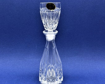 Bohemia 24% Lead Crystal Small Cut Glass Decanter and Small Crystal Cup as Stopper. Ideal for After Dinner Liqueur. 2.5&quot; w x 8&quot; tall