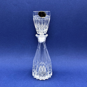 Bohemia 24% Lead Crystal Small Cut Glass Decanter and Small Crystal Cup as Stopper. Ideal for After Dinner Liqueur. 2.5&quot; w x 8&quot; tall