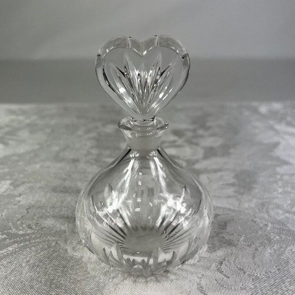 Waterford "Marquis" Perfume Bottle with Heart Shaped Stopper Hand Cut Crystal 2.5" x 4.25"