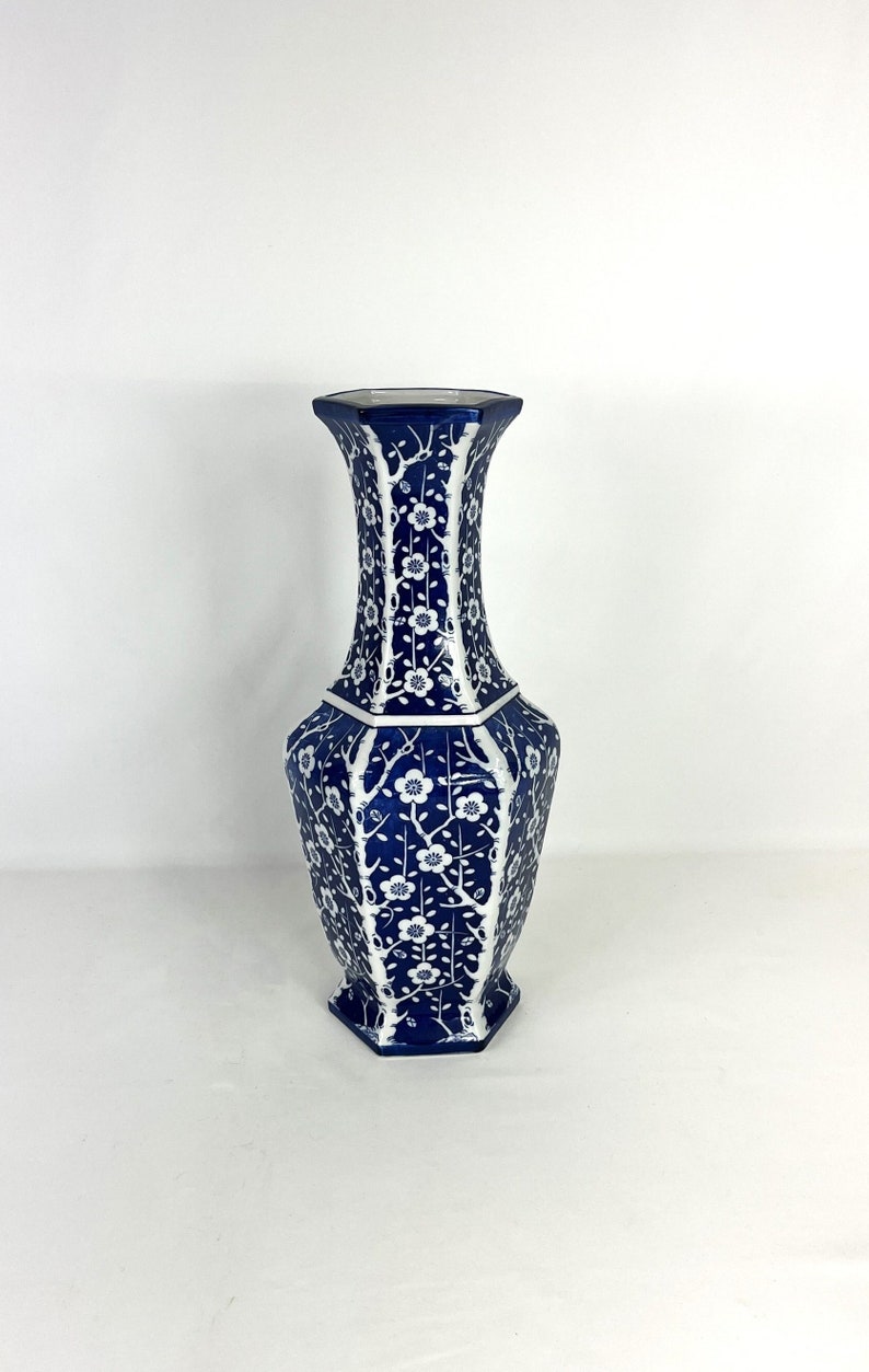 Stunning 16 Cobalt Blue with White Cherry Blossoms Vase Andrea by Sadek.