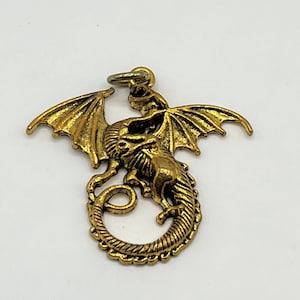 Dragon Pendant Gold Tone Highly Detailed 1.75&quot; x 1.75&quot;