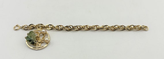 Vintage Gold Tone Double Link Charm Bracelet with… - image 3