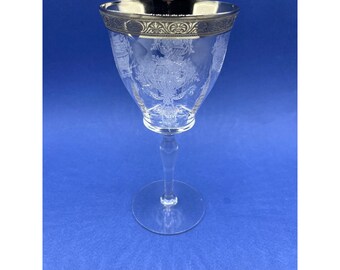 Vintage Tiffin Franciscan Platinum Rimmed Etched Crystal Wine Glass
