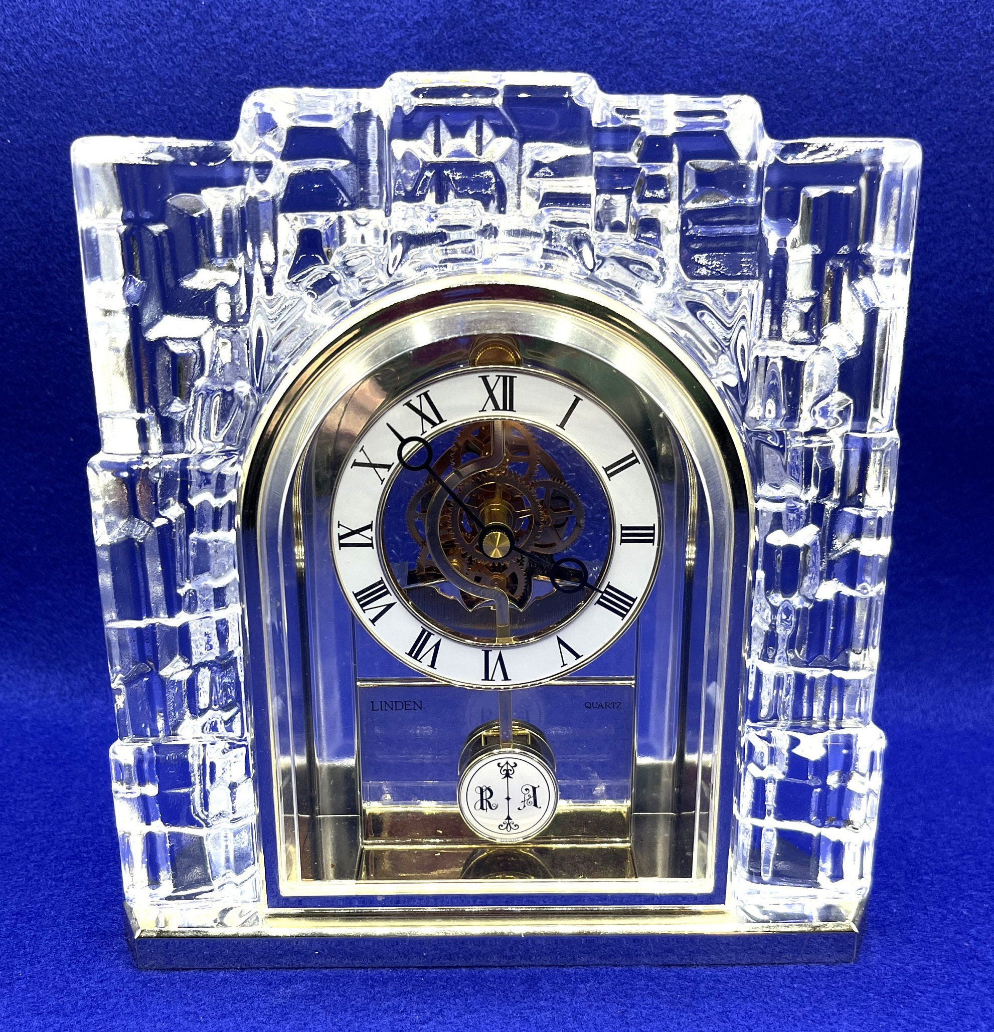 Crystal Skeleton Clock by Linden Quartz Movement Stunning Art Deco