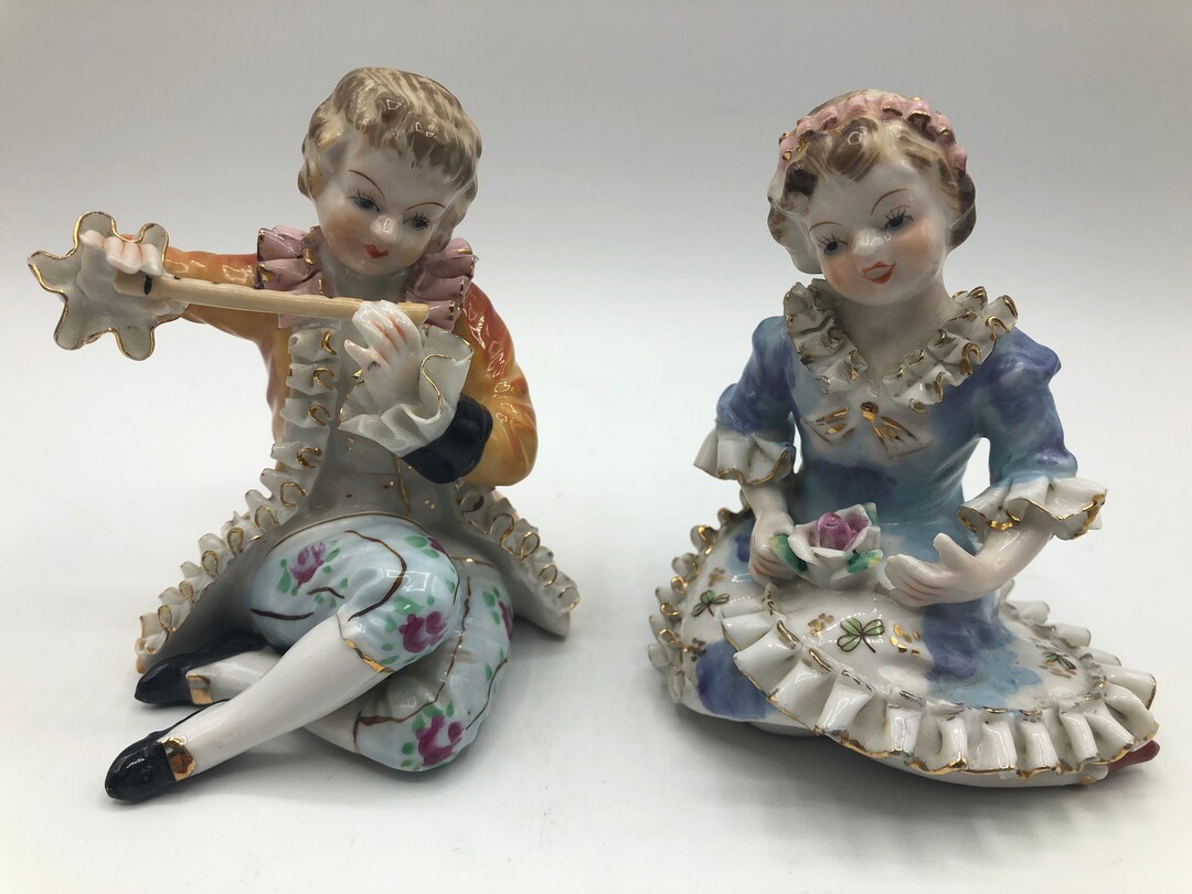 Vintage Wales Porcelain Victorian Figurines. Highly Detailed Boy With