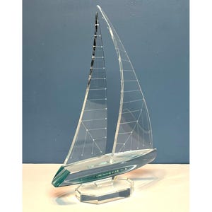 Acrylic Lucite Yacht Sailboat Sculpture by J Penri Signed 2001 Height 18.5 inches