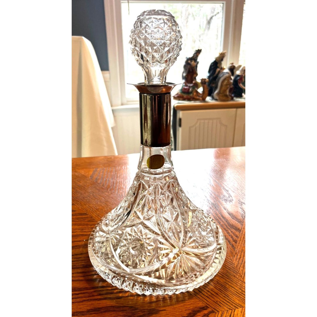 Vintage Lead Crystal Decanter With Silver Plate Neck & Stopper by