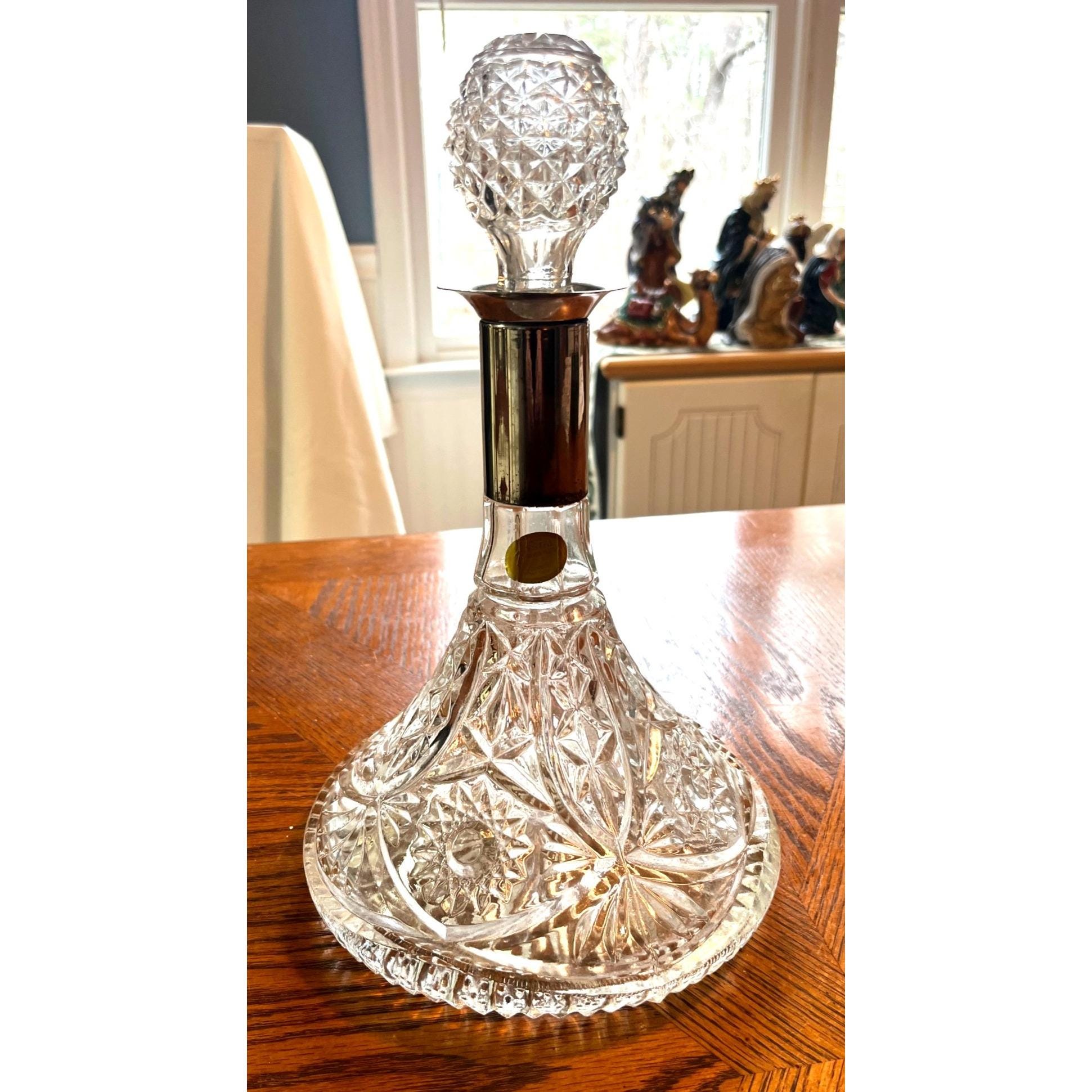 Vintage Lead Crystal Decanter With Silver Plate Neck & Stopper by
