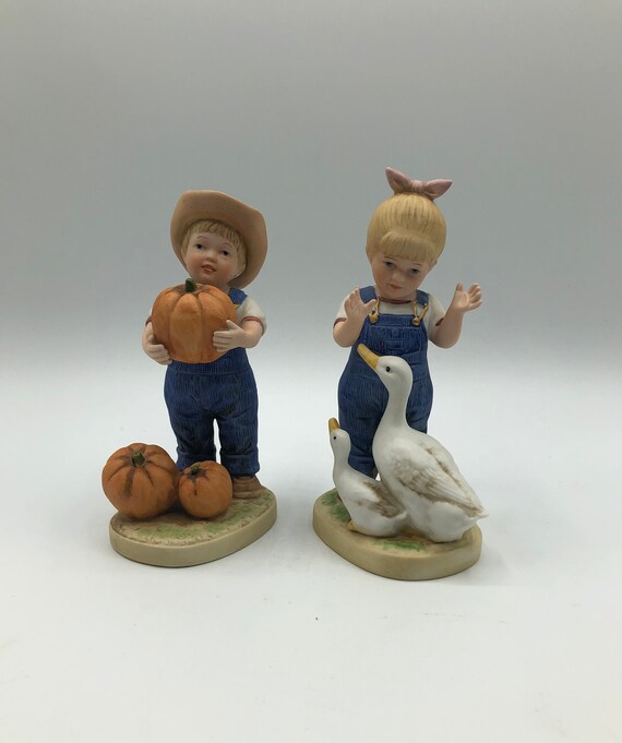 Homco Denim Days Figurines Let Us Give Thanks Etsy