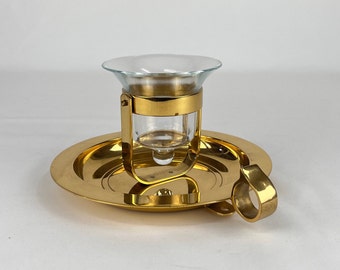 Partylite Brass Gimbal Candleholder Two Way Wall Sconce or Table, Finger Loop 7.5" x 4.5" with Glass Votive.