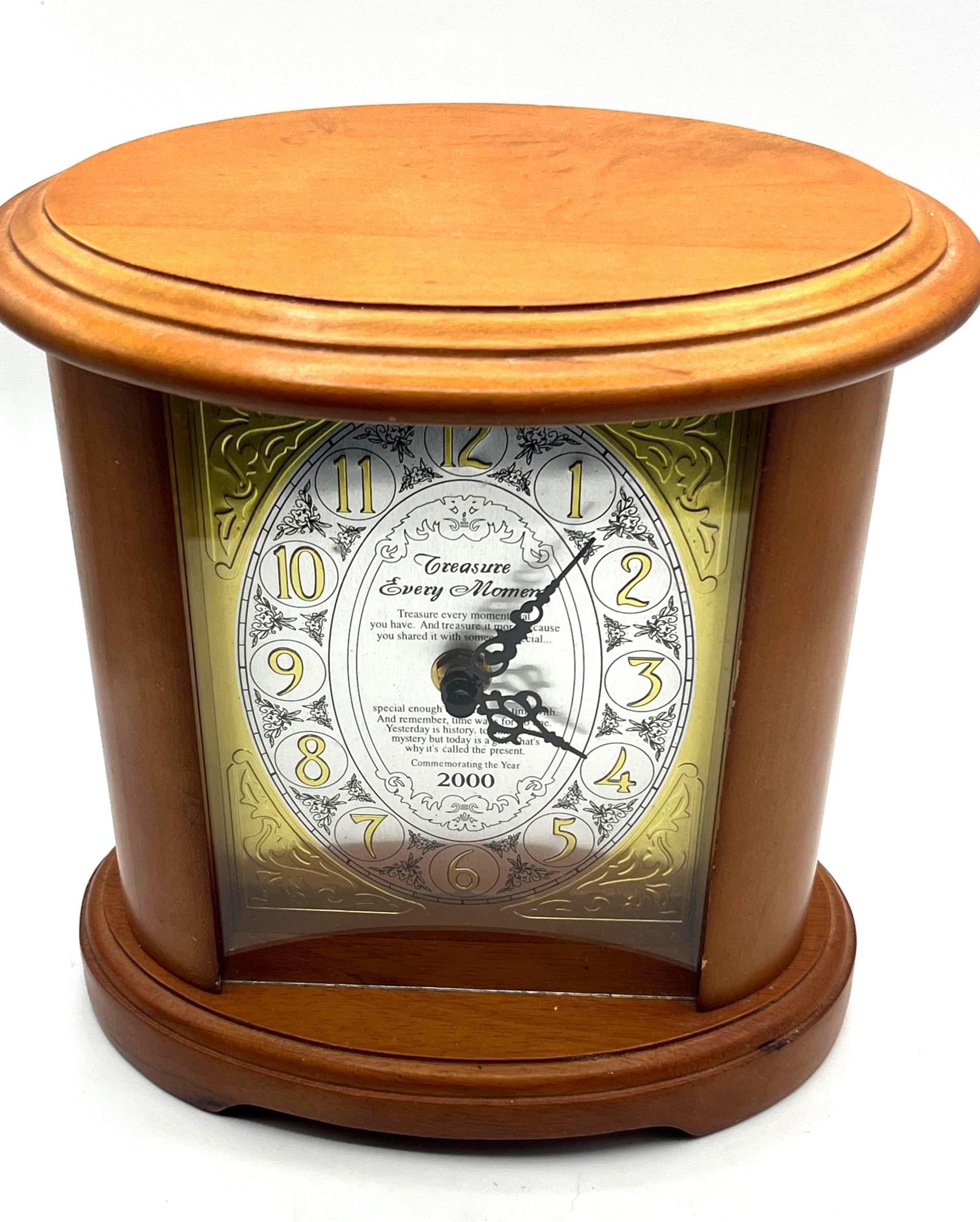 Treasure Every Moment 2000 Wooden Oval Table Clock With Gold