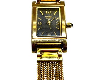 Vintage Gruen Swiss Gold-Tone Mesh Womens Watch Rectangular Face With Elegant Design Works New Battery Installed