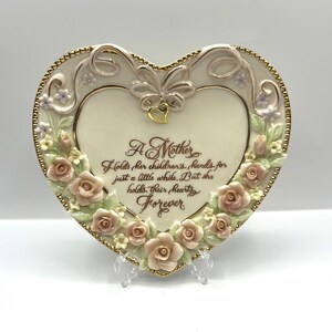 Porcelain Heart What Mother Holds Dear Limited Edition Bradford Exchange Dimensional Sculptured Flowers and Raised Details 7.25&quot; x 7&quot;