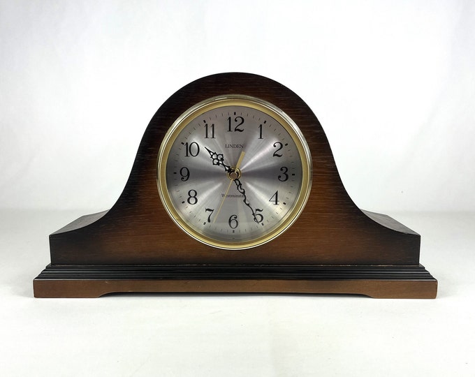 Linden Wooden Mantel Clock Westminster Chime Battery Operated. 17 Long