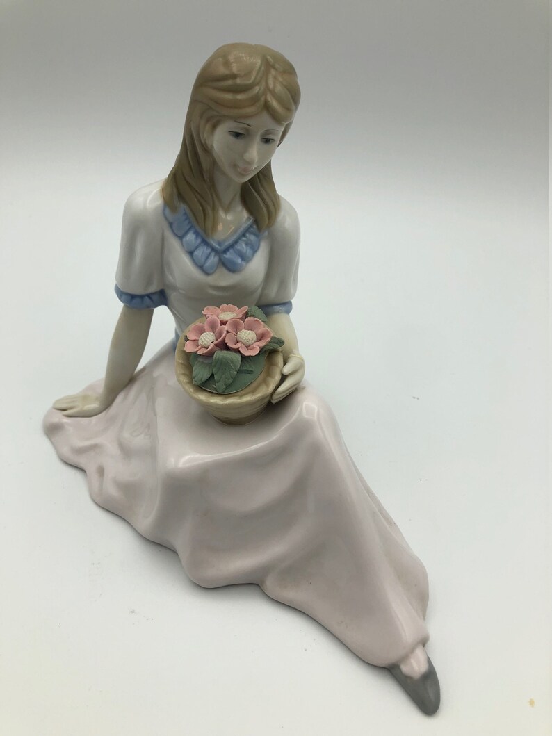 Vintage Porcelain Figurine Beautiful Girl Sitting With Basket Etsy