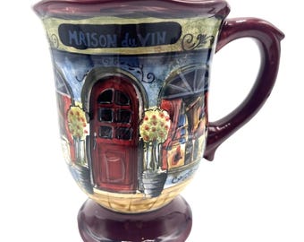 Juego de 4 tazas de cerámica de 16 oz con escenas parisinas de Kate McRostie, pintadas a mano y certificadas internacionalmente.