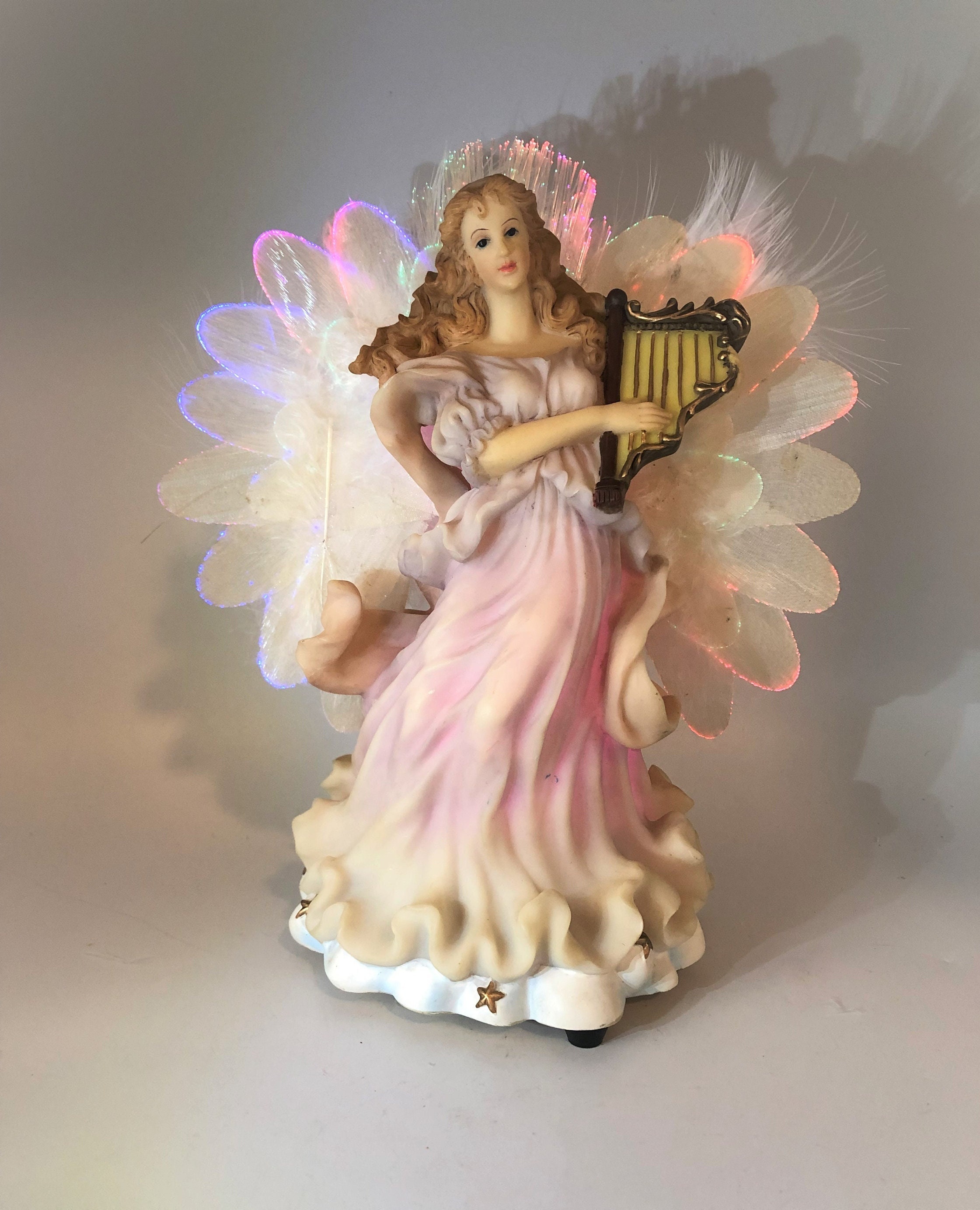 Musical Fiber Optic Angel Holding a Harp. Plays Amazing Grace. 5 X
