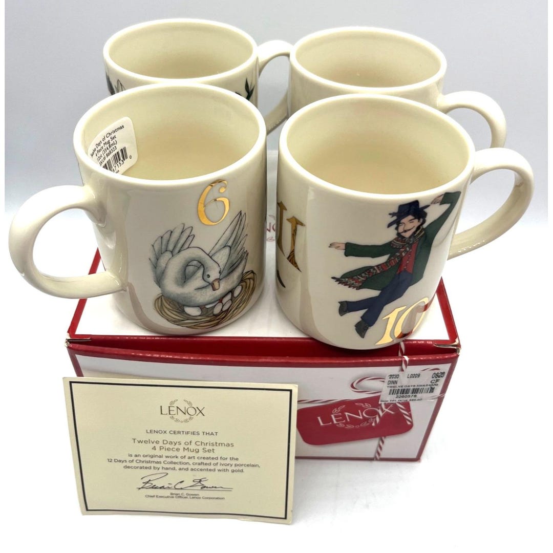 Lenox Twelve Days of Christmas 4 Piece Mug Set Fine Porcelain Collectible  Holiday Cups With Gold Accents - Etsy