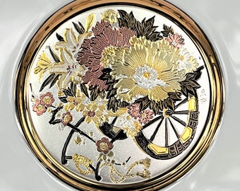 Japanese Chokin Art Collectible Plate, 24K Gold Trim. Original