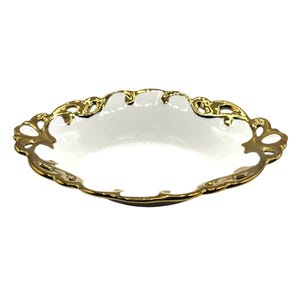 Vintage White Porcelain Gold-Plated Pierced Oval Serving Bowl 12&quot; long