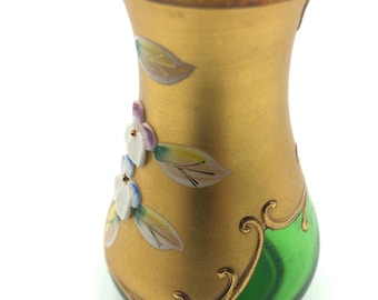 工芸品 ボヘミアンガラス 花瓶 金 金彩 花柄 チェコスロヴァキア ②